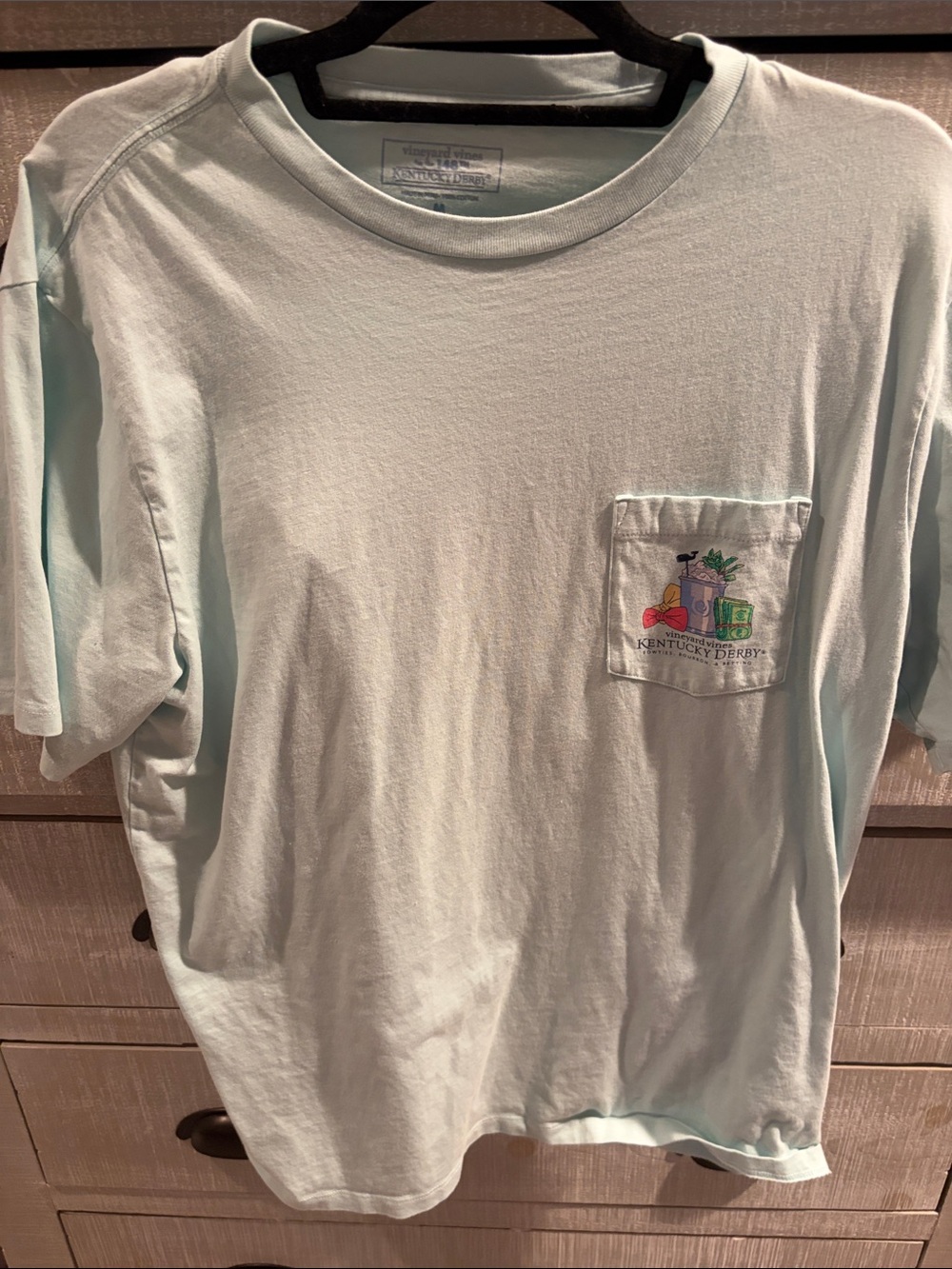 Vineyard Vines Light Mint Green Pocket Tee with Kentucky Derby Graphic